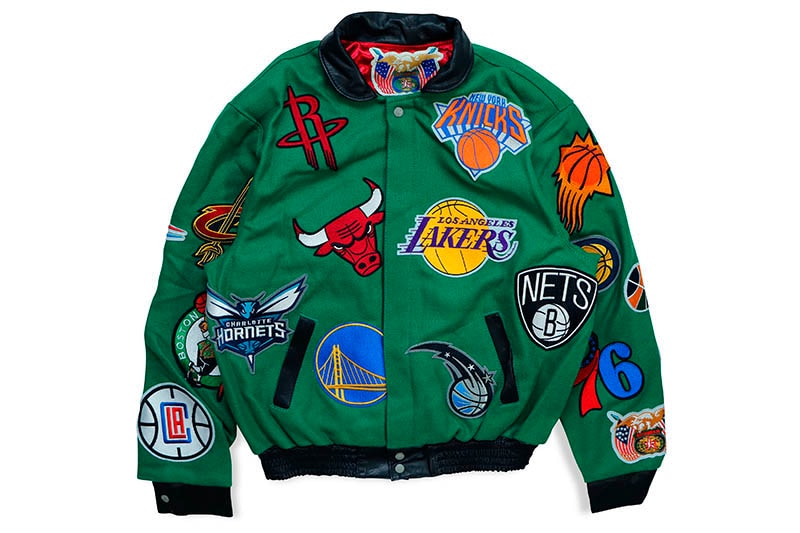 JEFF HAMILTON NBA COLLAGE WOOL & LEATHER JACKET NBA-101 (GREEN)