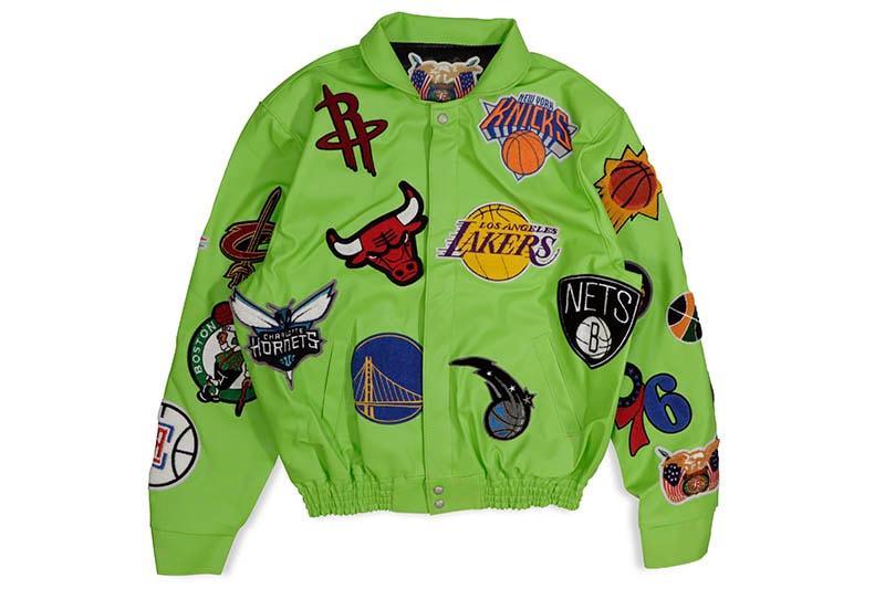 JEFF HAMILTON NBA COLLAGE VEGAN LEATHER JACKET NBA-201 (LIME)