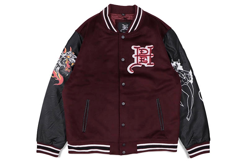 ED HARDY DEATH OR GLORY VARSITY JACKET (840313:BURGUNDY
