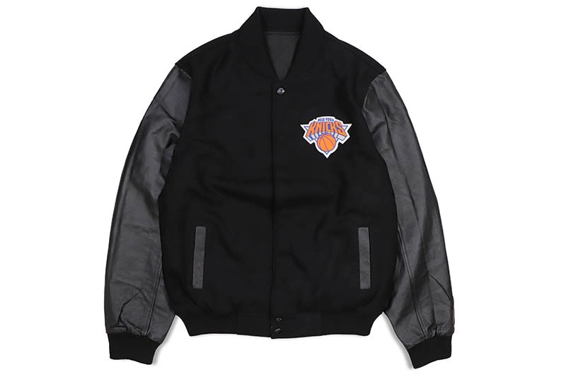 JH Design NEW YORK KNICKS REVERSIBLE WOOL AND LEATHER JACKET (KNI203REV7:BLACK/BLACK)
