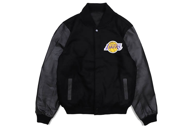 JH Design LOS ANGELES LAKERS REVERSIBLE WOOL AND LEATHER JACKET (LAK203REV7:BLACK/BLACK)