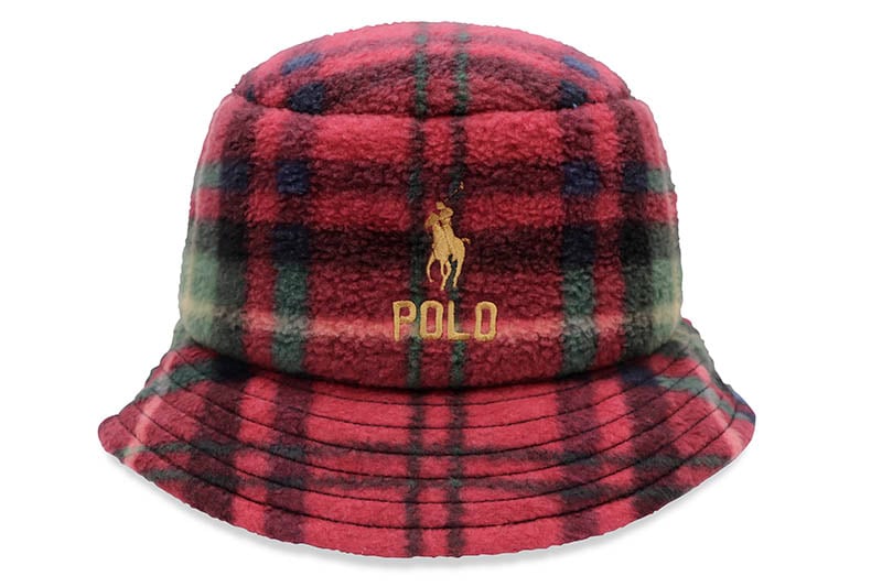 POLO RALPH LAUREN PLAID FLEECE BUCKET HAT (710880792001:ROYAL CRIMSON PLAID)