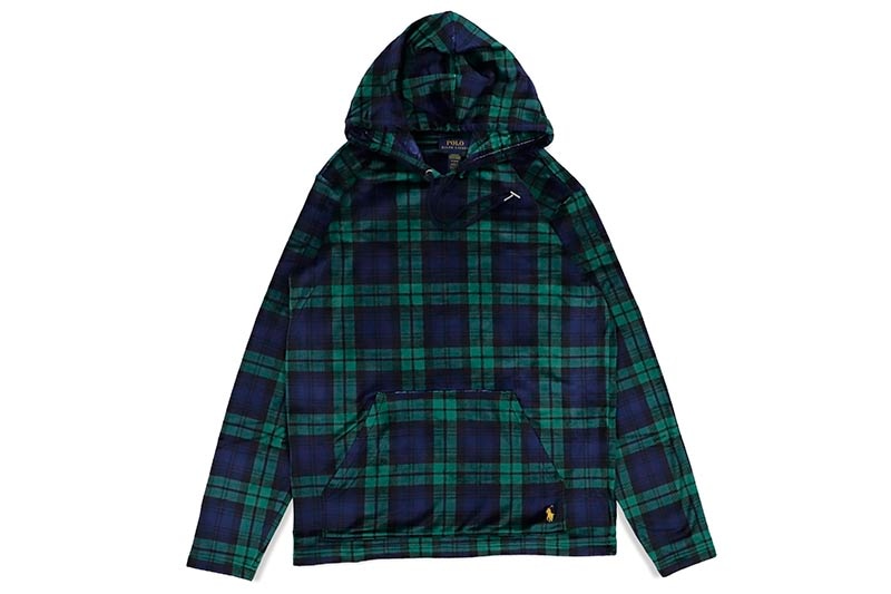 POLO RALPH LAUREN PLAID PLUSH VELOUR SLEEP HOODIE (PP31RL-AZRO:BLACKWATCH PLAID)