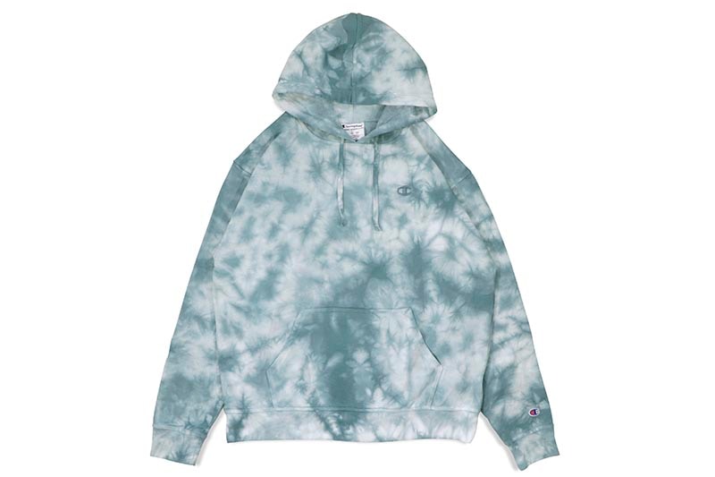 CHAMPION CRUSH DYE FLEECE HOODIE (S63296-AOSJ:CRUSH DYE FRESH TEAL)