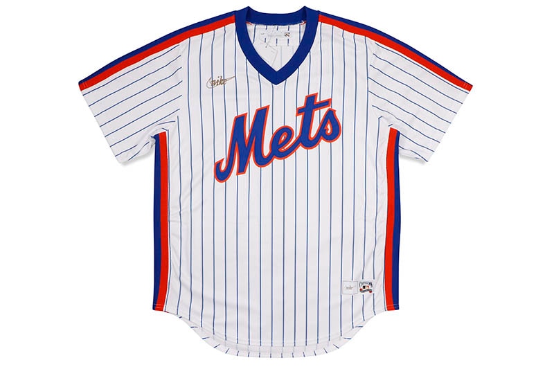 NIKE MLB NEW YORK METS COOPERSTOWN BASEBALL JERSEY (C267-WNMT-NMT-UCT:WHITE STRIPES)