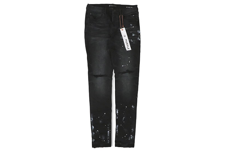 PURPLE BRAND LOW RISE SKINNY JEAN (P001-BRKS122:BLACK RESIN KNEE SLIT)