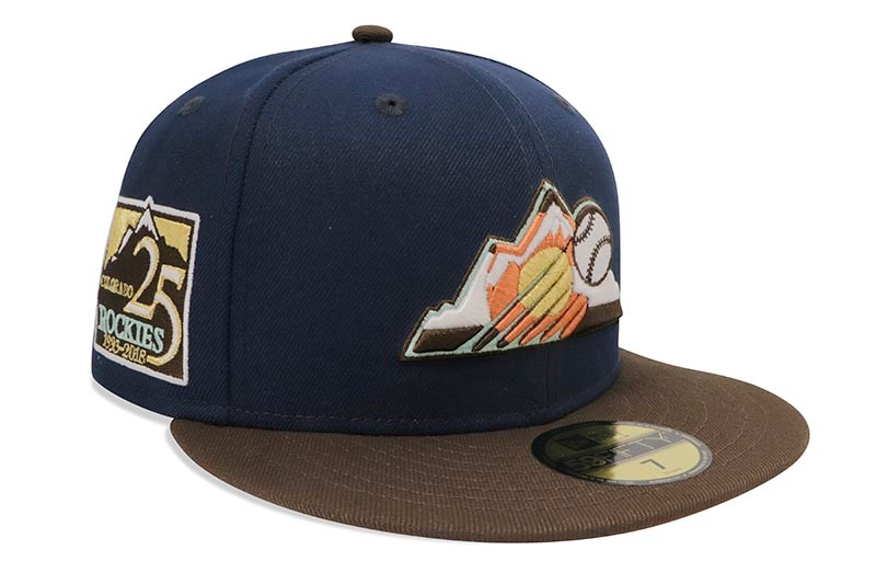 NEW ERA COLORADO ROCKIES 59FIFTY FITTED CAP (25TH ANNIVERSARY CUSTOM SIDE PATCH / PEANUT UNDER VISOR / OCEANSIDE BLUE WALNUT)