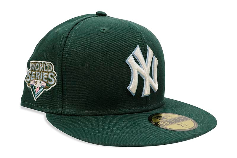 NEW ERA NEW YORK YANKEES 59FIFTY FITTED CAP (2009 WORLD SERIES CUSTOM SIDE PATCH/SKY UNDER VISOR & SWEATBAND/DARK GREEN)
