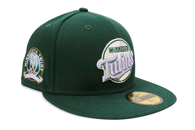 NEW ERA MINNESOTA TWINS 59FIFTY FITTED CAP (60 SEASONS CUSTOM SIDE PATCH/PURPLE HAZE UNDER VISOR & SWEATBAND/DARK GREEN)