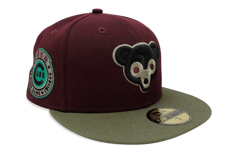 NEW ERA CHICAGO CUBS 59FIFTY FITTED CAP (1962 ALL-STAR GAME CUSTOM SIDE PATCH/GREEN UNDER VISOR/MAROON NEW OLIVE)