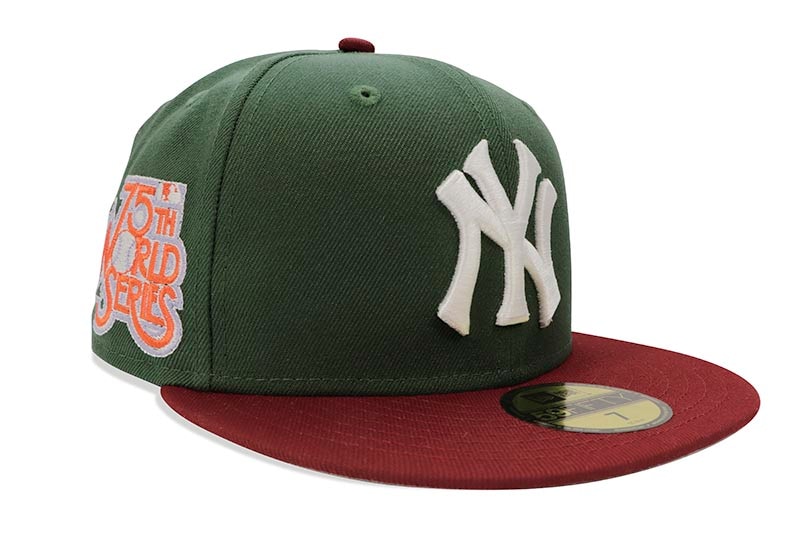 NEW ERA NEW YORK YANKEES 59FIFTY FITTED CAP (75TH WORLD SERIES CUSTOM SIDE PATCH/GREY UNDER VISOR/CILANTRO MAROON)