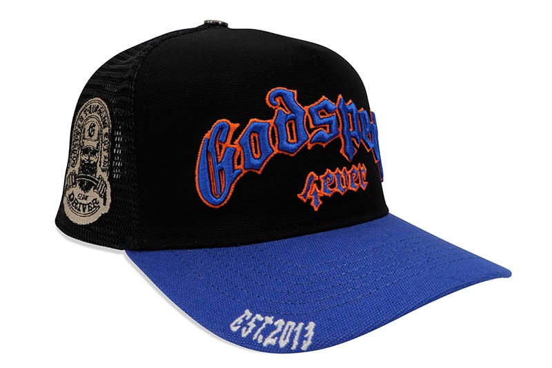 GODSPEED GS FOREVER TRUCKER HAT (BLACK/BLUE/ORANGE)