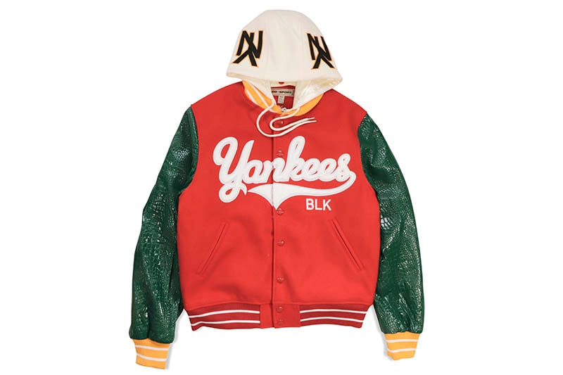 SD SPORT BLACK YANKEES VARSITY CROC LEATHERETTE MELTON HOODED JACKET (SM2333RG:RED)