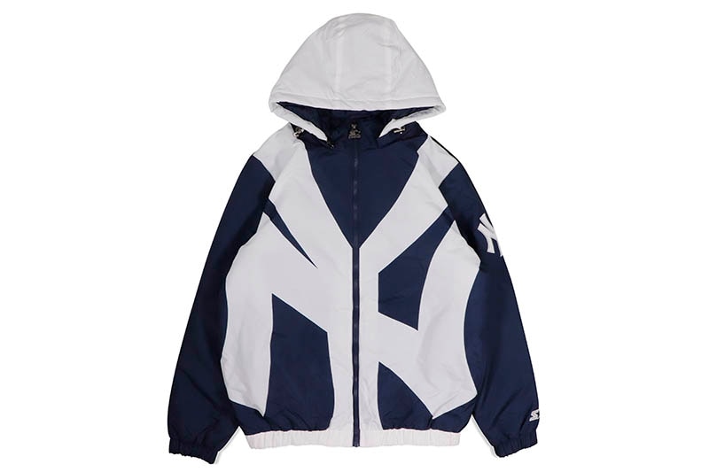 STARTER NEW YORK YANKEES HOODED NYLON FULL-ZIP JACKET (LS250115-NYY:NAVY)