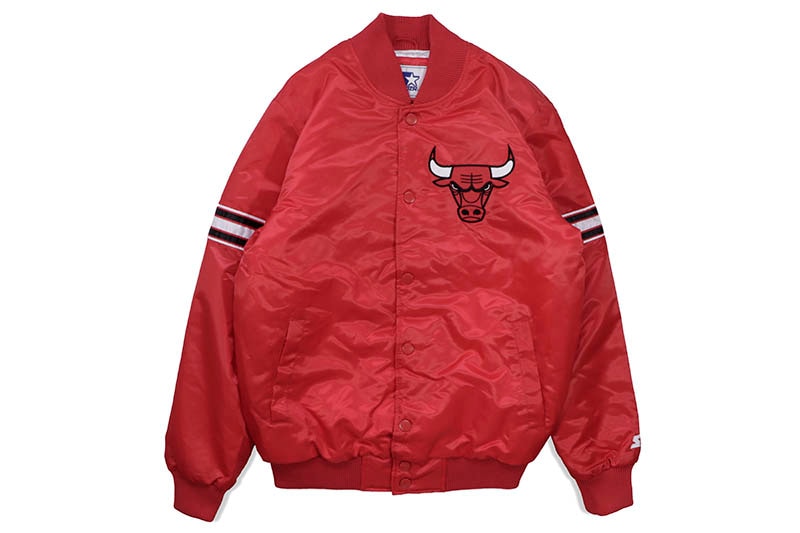 STARTER CHICAGO BULLS VARSITY SATIN FULL-SNAP JACKET (LS230167-CGB:RED)
