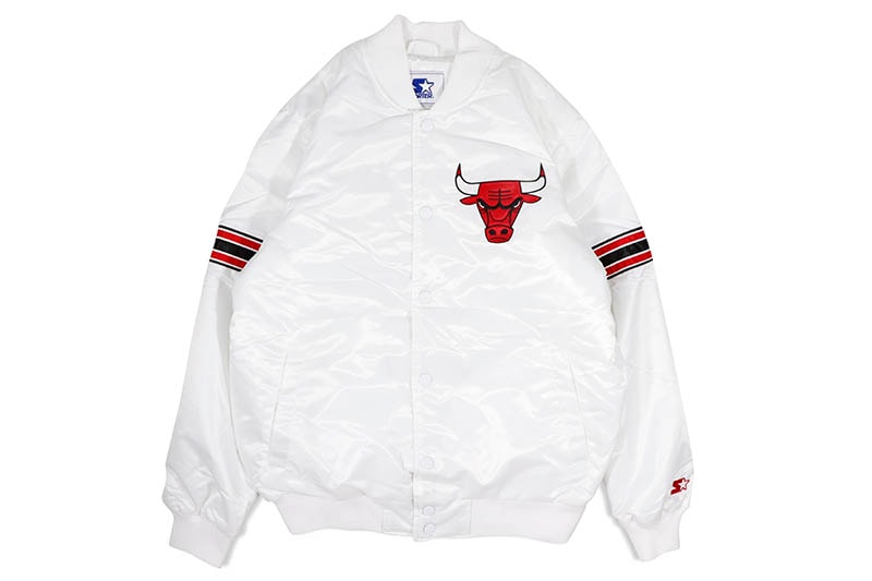 STARTER CHICAGO BULLS VARSITY SATIN FULL-SNAP JACKET (LS230168-CGB:WHITE)