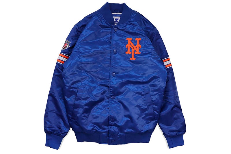 STARTER NEW YORK METS VARSITY SATIN FULL-SNAP JACKET (LS250167-NYM:BLUE)