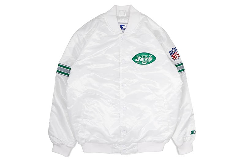 STARTER NEW YORK JETS VARSITY SATIN FULL-SNAP JACKET (LS2L0168-JET:WHITE)