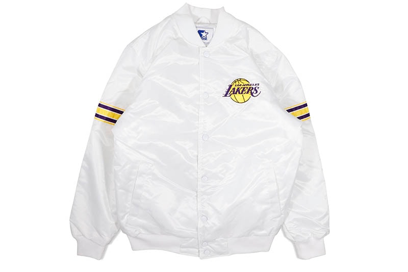 STARTER LOS ANGELES LAKERS VARSITY SATIN FULL-SNAP JACKET (LS230168-LLK:WHITE)