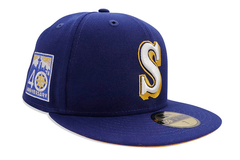 NEW ERA SEATTLE MARINERS 59FIFTY FITTED CAP (40TH ANNIVERSARY SIDE PATCH/YELLOW UNDER VISOR/DARK ROYAL)