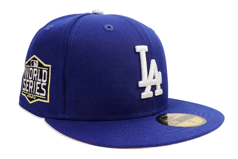 NEW ERA LOS ANGELES DODGERS 59FIFTY FITTED CAP (2020 WORLD SERIES SIDE PATCH/SOFT YELLOW UNDER VISOR/DARK ROYAL)