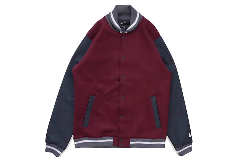 NIKE STOCK LETTERMAN JACKET (DJ5971-669:TM DARK MAROON/TM ANTHRACITE/TM WHITE)