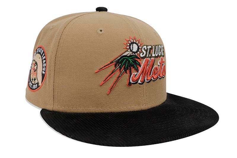 NEW ERA ST. LUCIE METS 59FIFTY FITTED CAP (FLORIDA STATE LEAGUE SIDE PATCH/GREY UNDER VISOR/CAMEL BLACK CODUROY)