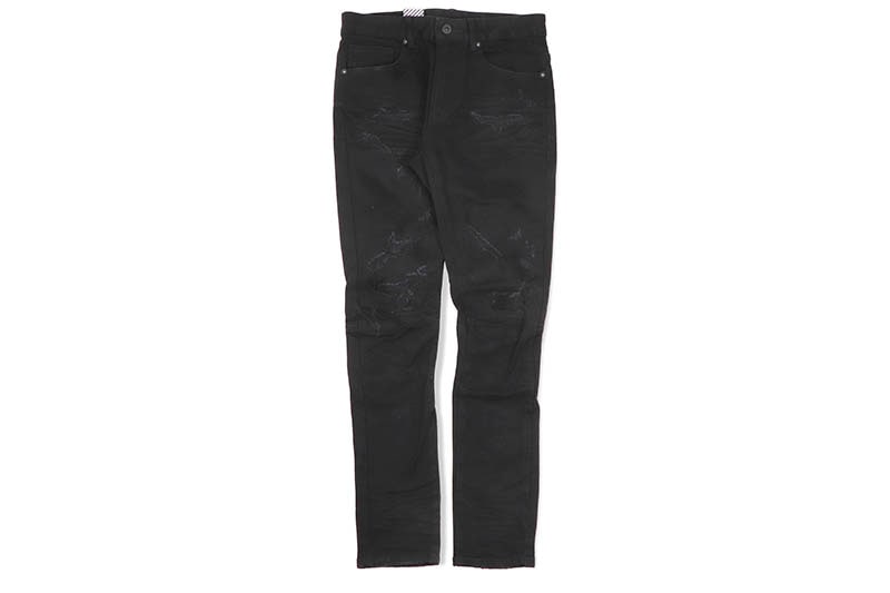 SMOKE RISE VINTAGE WASHED SLIM TAPERED DENIM JEANS (JP24101:JET BLACK)