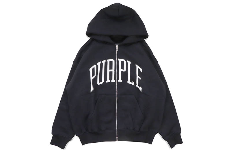 PURPLE BRAND COLLEGIATE ZIP UP HOODIE (P460-HBBC124:BLACK BEAUTY)