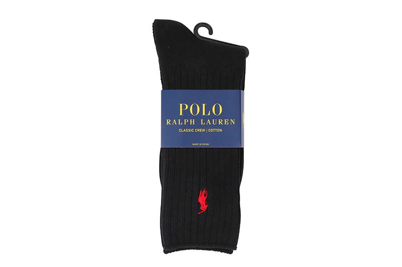 POLO RALPH LAUREN SIGNATURE PONY COTTON-BLEND CREW SOCKS (8205B:BLACK)