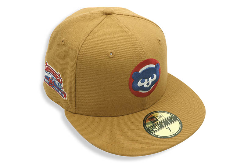 NEW ERA CHICAGO CUBS 59FIFTY FITTED CAP (WRIGLEY FIELD CUSTOM SIDE PATCH/SCARLET UNDER VISOR/MUSTARD)