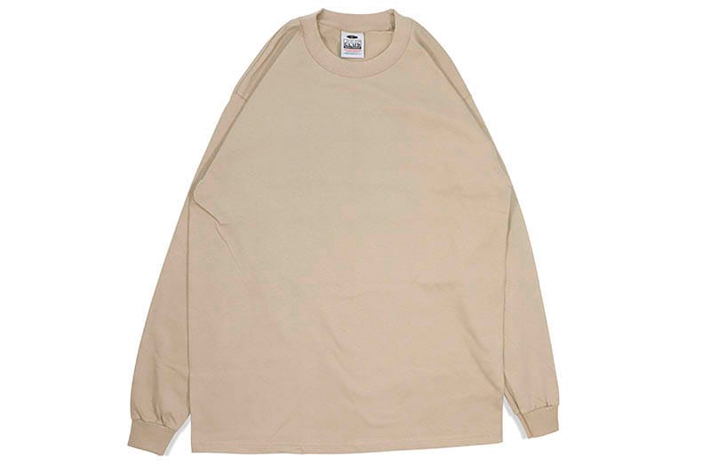 PRO CLUB HEAVYWEIGHT COTTON LONG SLEEVE CREW NECK T-SHIRT (KHAKI) 114