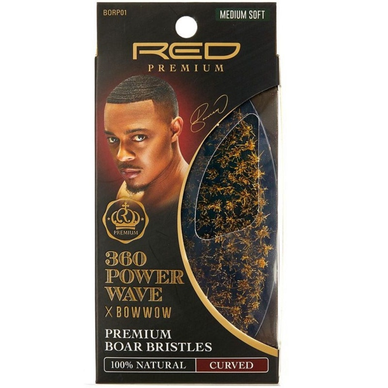 RED PREMIUM X BOW WOW 360 POWER WAVE BOAR BRUSH MEDIUM SOFT BRISTLES (BORP01)