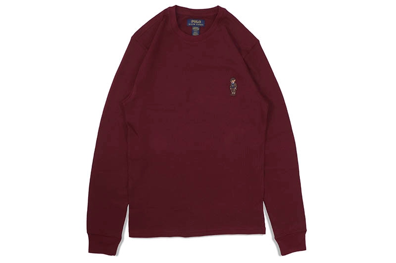 POLO RALPH LAUREN WAFFLE-KNIT POLO BEAR THERMAL SHIRT (PW26HF-AZ9O:BURGUNDY)