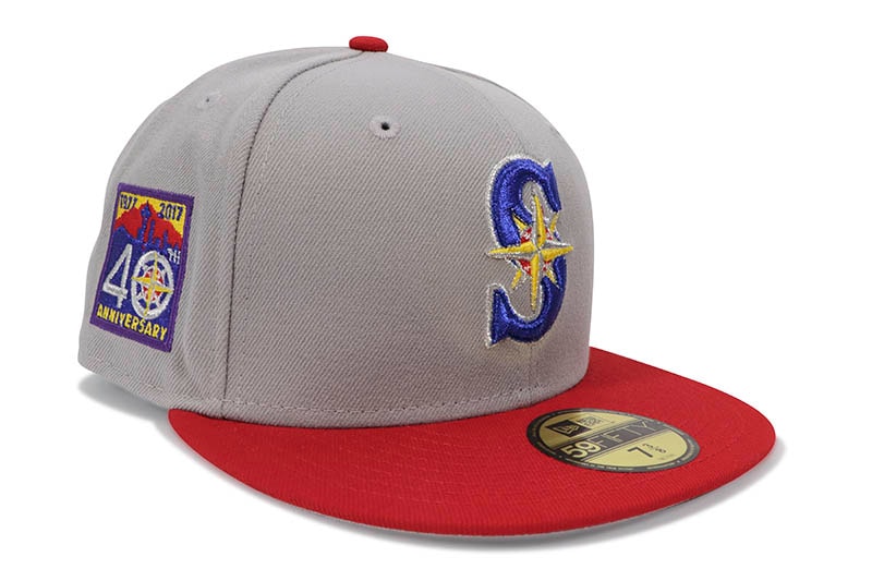 NEW ERA SEATTLE MARINERS 59FIFTY FITTED CAP (40TH ANNIVERSARY CUSTOM SIDE PATCH/GREY UNDER VISOR/GREY RED)