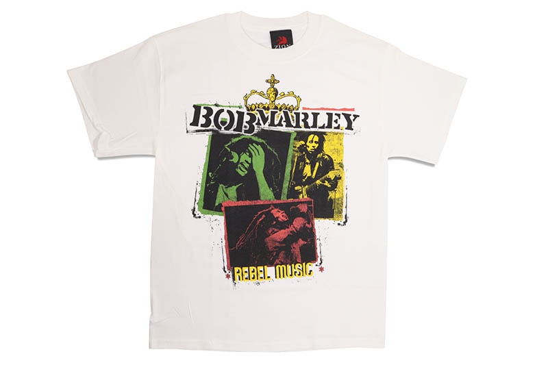 ZION ROOTSWEAR BOB MARLEY REBEL MUSIC SQUARES T-SHIRT (WHITE)