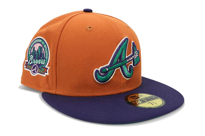 NEW ERA x HAT CLUB CACTUS FRUIT ATLAMTA BRAVES 59FIFTY FITTED CAP (30TH ANNIVERSARY CUSTOM SIDE PATCH/KELLY GREEN UNDER VISOR/BURNT ORANGE PURPLE)
