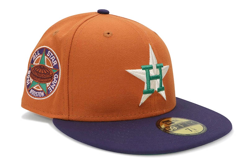 NEW ERA x HAT CLUB CACTUS FRUIT HOUSTON ASTROS 59FIFTY FITTED CAP (1968 ALL STAR GAME CUSTOM SIDE PATCH/KELLY GREEN UNDER VISOR/BURNT ORANGE PURPLE)