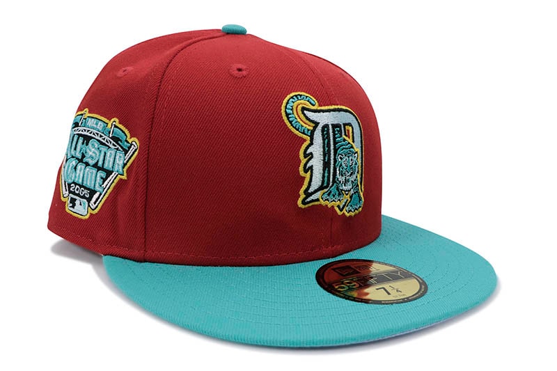 NEW ERA x HAT CLUB CAPTAIN PLANET 2.0 DETROIT TIGERS 59FIFTY FITTED CAP (2005 ALL STAR GAME CUSTOM SIDE PATCH/LIGHT BLUE UNDER VISOR/RED TEAL)