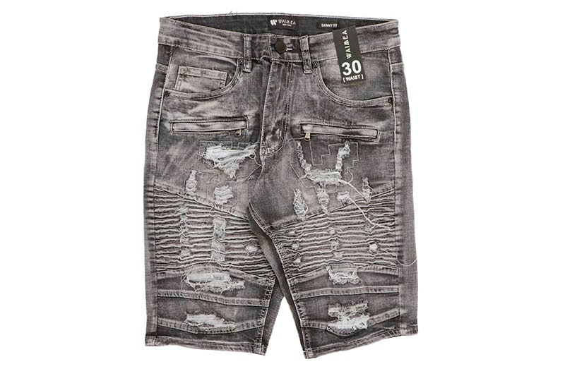 WAIMEA WHISKERS AND BAKING SKINNY FIT SHORTS (AOM7388D:BLACK BLEACH WASH)