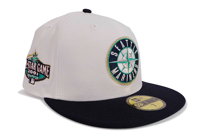 NEW ERA SEATTLE MARINERS 59FIFTY FITTED CAP (2001 ALL STAR GAME CUSTOM SIDE PATCH/GREEN UNDER VISOR/WHITE NAVY)