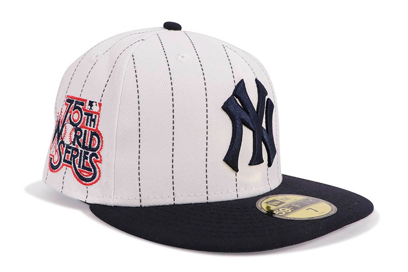 NEW ERA NEW YORK YANKEES 59FIFTY FITTED CAP (1978 75TH WORLD SERIES SIDE PATCH/GREY UNDER VISOR/PINSTRIPE NAVY)