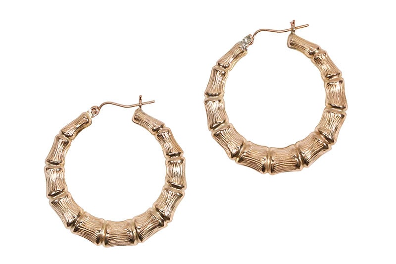 10K YELLOW BAMBOO HOOP EARRINGS #327