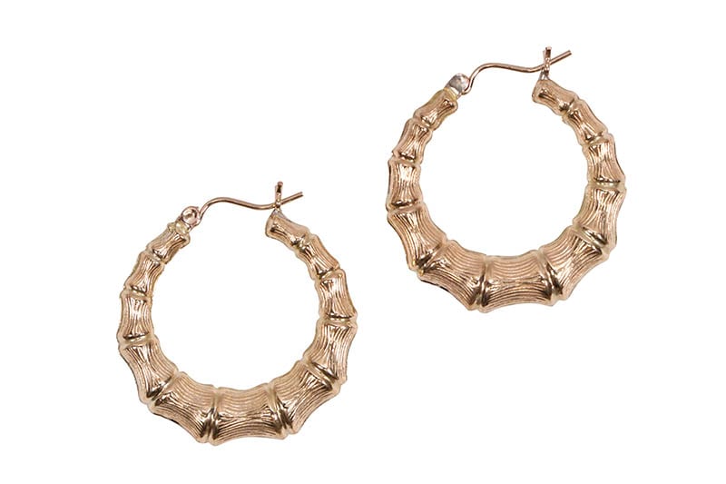 10K YELLOW BAMBOO HOOP EARRINGS #329