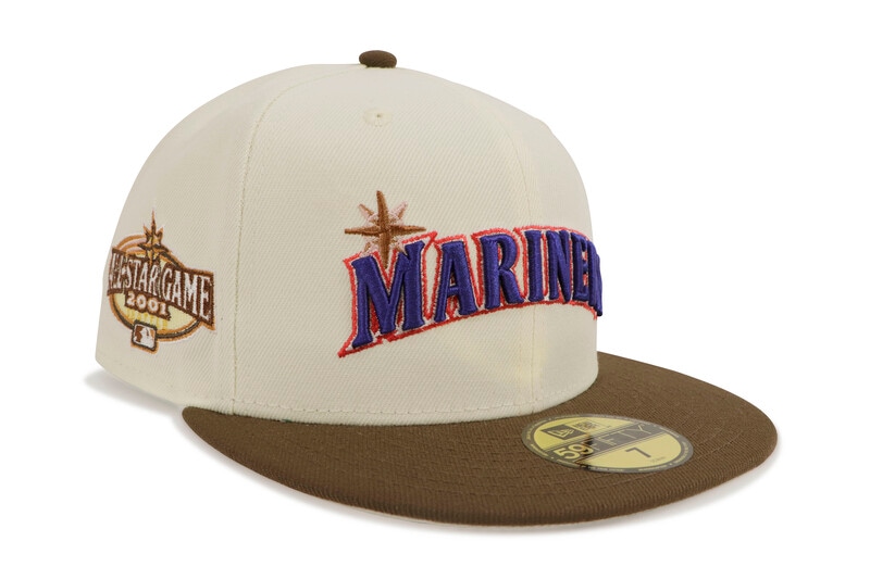NEW ERA SEATTLE MARINERS 59FIFTY FITTED CAP (2001 ALL STAR GAME CUSTOM SIDE PATCH/STONE UNDER VISOR/CHROME SNKRS)