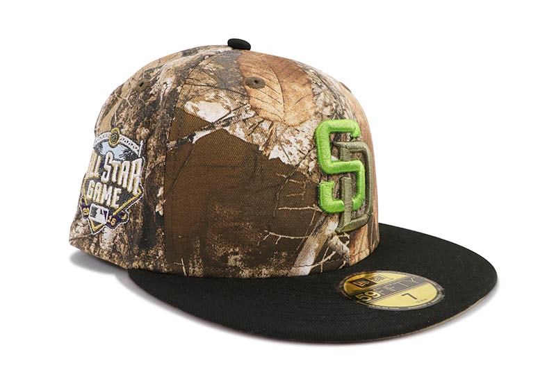 NEW ERA SAN DIEGO PADRES 59FIFTY FITTED CAP (2016 ALL STAR GAME SIDE PATCH/OLIVE UNDER VISOR/REAL TREE BLACK)
