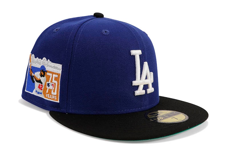 NEW ERA LOS ANGELES DODGERS 59FIFTY FITTED CAP (JACKIE ROBINSON 75TH ANNIVERSARY SIDE PATCH/GREEN UNDER VISOR/DARK ROYAL BLACK)