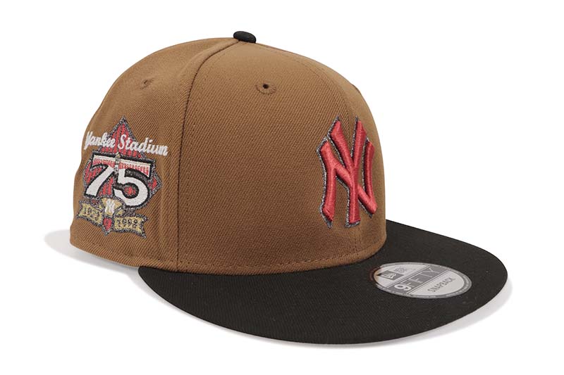 NEW ERA NEW YORK YANKEES 9FIFTY SNAPBACK CAP (75TH ANNIVERSARY SIDE PATCH/GREY UNDER VISOR/PEANUT BLACK)