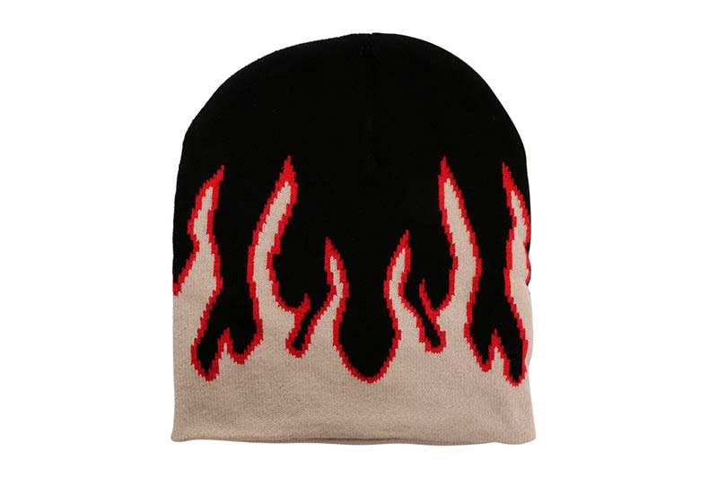 FLAME BEANIE (BLACK/TAN/RED)