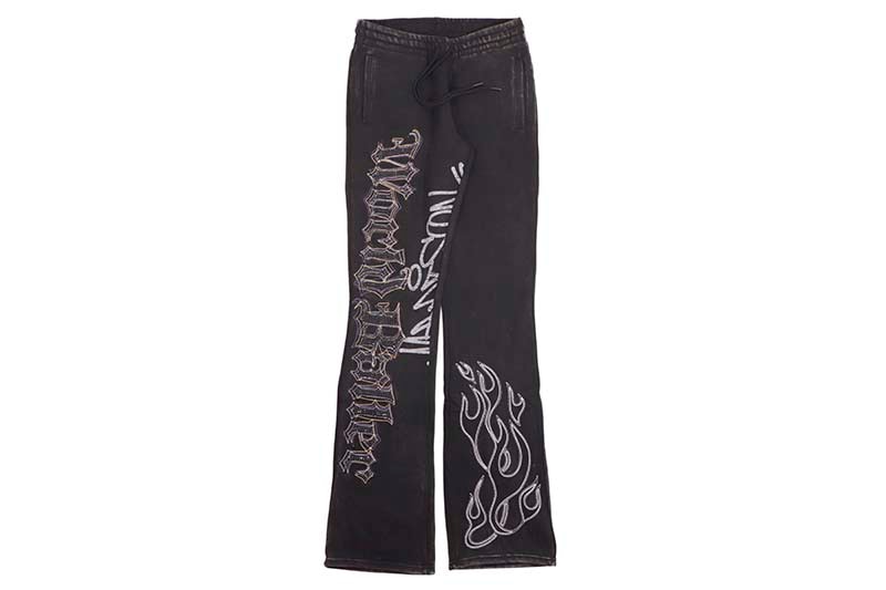 SMOKE RISE STACKED RHINESTONE DYSTOPIA FLEECE PANTS (FP24656:BLACK)